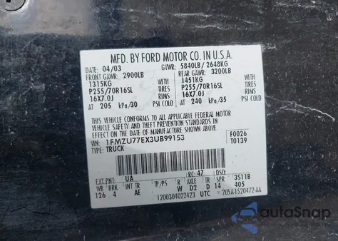 2003 Ford Explorer Sport Trac Xls/Xlt z USA, uszkodzony, nr VIN 1FMZU77EX3UB99153